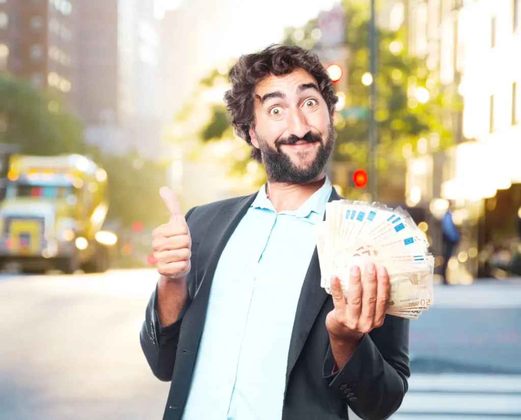 Excited business professional celebrating SEO audit ROI and positive marketing results